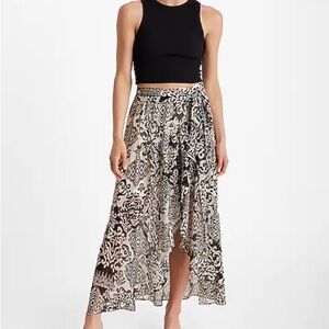 Express Beige and Black High-Low Printed Maxi Skirt